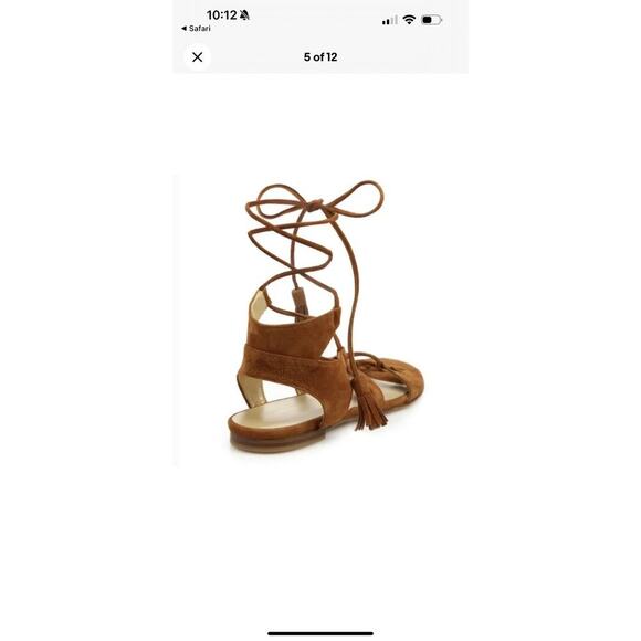 STUART WEITZMAN ROMANFLAT TIE STRAPPY GLADIATOR AMARETTO SUEDE SANDAL SZ 10 NEW - Picture 4 of 8